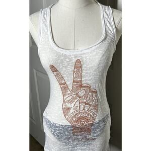 ‘Live Peace’ St. Thomas Women’s Shear White Camo Tank Top Size Med -Lansdon